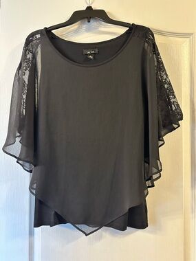 Alyx Black Chiffon Overlay Top with Lace Sleeves